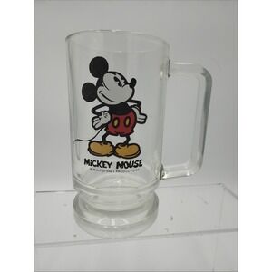 Vintage Mickey Mouse Handled Clear Glass Mug/Stein "Walt Disney Productions"